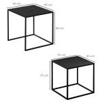 Satsbord i 2 Delar, Moderna Soffbord med Stålram, Stapelbara Sidobord för Vardagsrummet, Svart, 120 x 59 x 45 cm