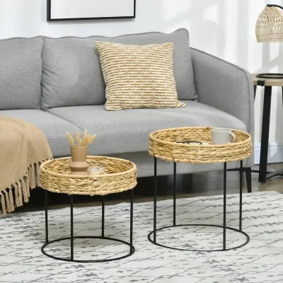 Soffbord Set om 2 i Vattenhyacint & Stål – Natur