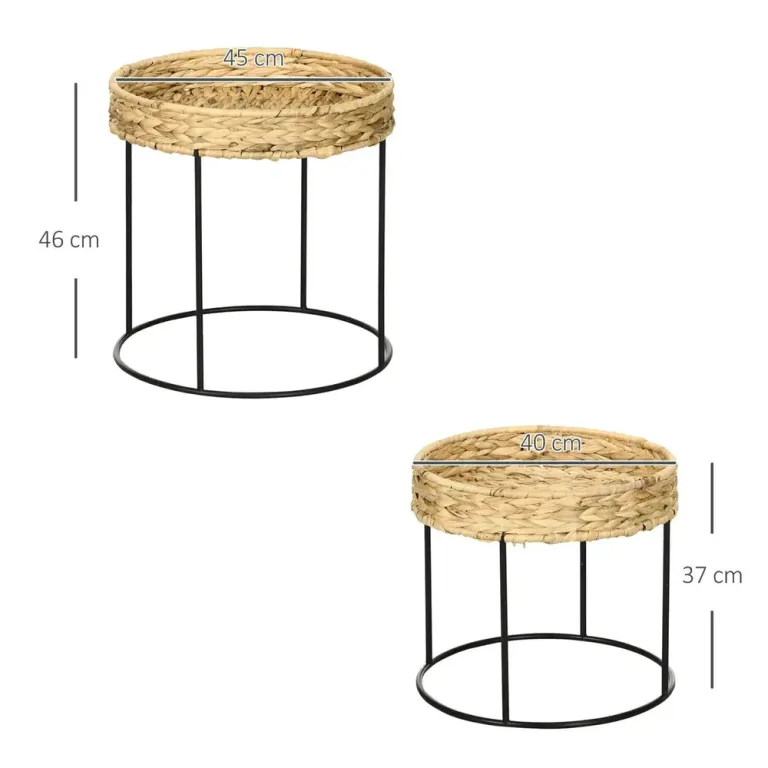 Soffbord Set om 2 i Vattenhyacint & Stål – Natur