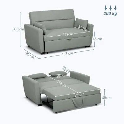 Bäddsoffa Soffa med Sovfunktion Ljusgrå av Tyg 2-Sits
