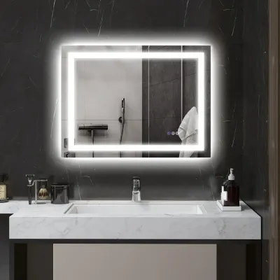 Badrumsspegel Väggspegel LED Silver av Glas 80 x 60 cm