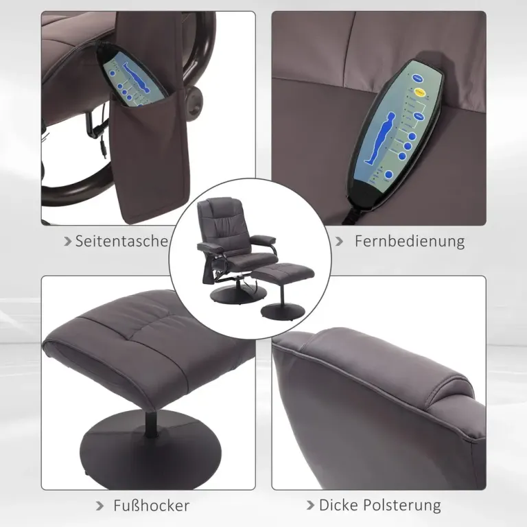 Massagestol TV-Stol Brun av Konstläder och Metall Elektrisk
