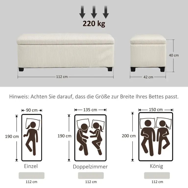 Bänk Förvaringsbänk Stoppad Kista Beige 112 x 42 x 40 cm
