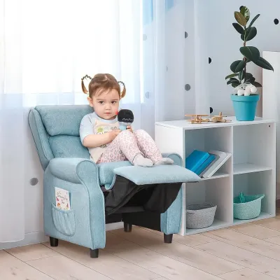 Barnfåtölj med Fotpall i Blått Minisoffa 58 x 53 x 70 cm
