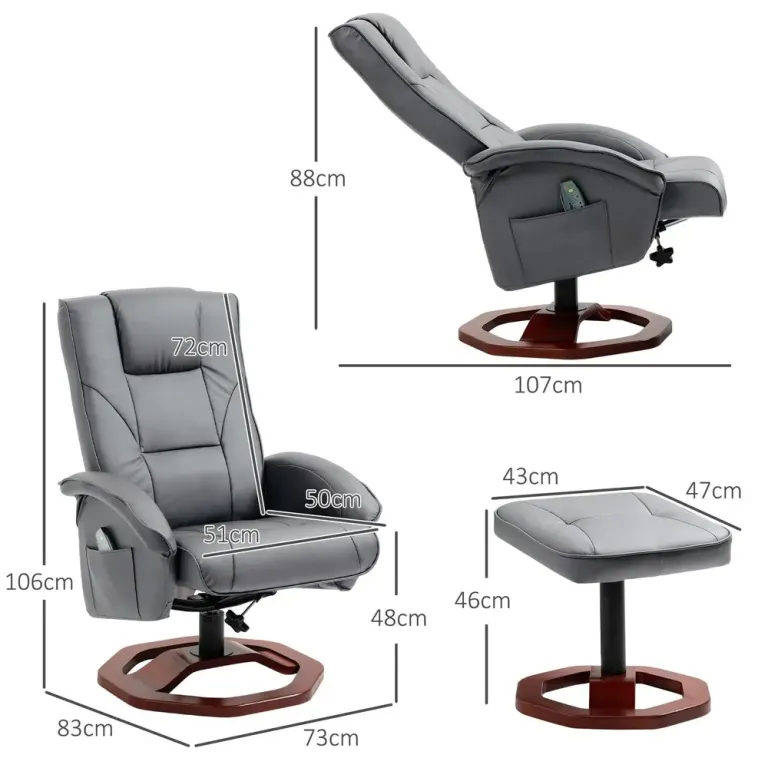 Elektrisk Massagefåtölj med Fotpall Mörkgrå