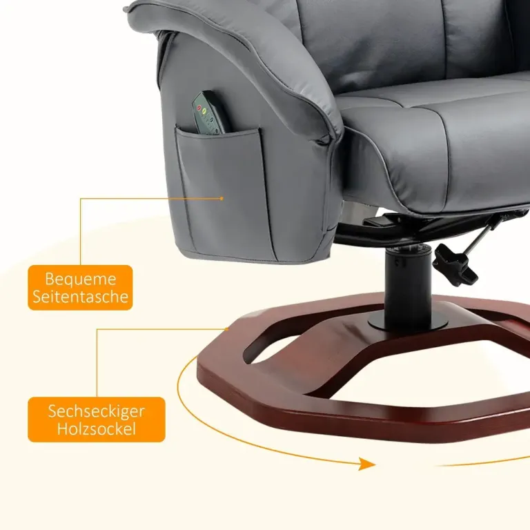 Elektrisk Massagefåtölj med Fotpall Mörkgrå