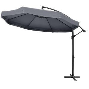 Fribärande Paraply Parasoll Kräm av Stål och Polyester för Trädgård Roterande 360° med Vev och Myggnät 295 x 295 cm