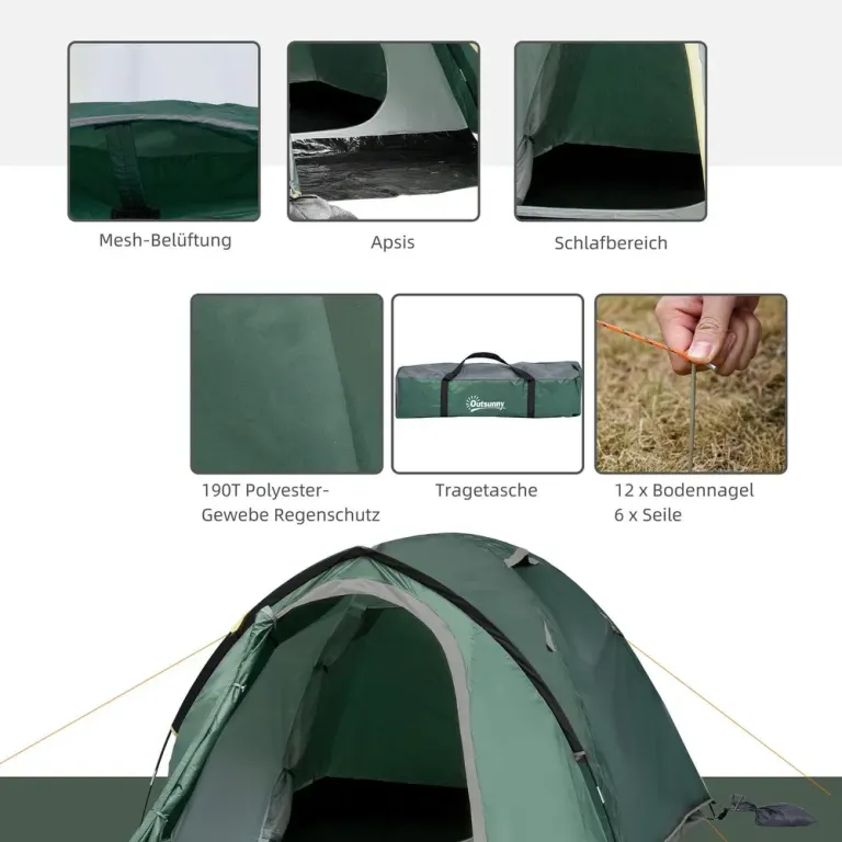 Tält för 2 Personer 190t Campingtält 325 x 183 x 130 cm