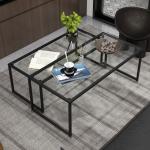 Set med 2 Soffbord i Glas, Pulverlackerat Stål, Svart + Transparent