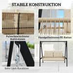 Hammock Rottinggunga 2-Sits Beige av Rotting ve Metall för Trädgård ve Balkong Hängbänk med Kuddar ve Kedjor 115 x 66 x 44 cm