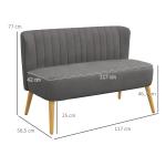 Soffa Loveseat 2-Sits Mörkgrå av Tyg med Linnelook och Trä för Vardagsrum Dubbelsoffa med Träben Lastkapacitet upp till 150 kg 117 x 56,5 x 77 cm