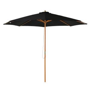 Träparasoll i Bambu-Look, Elegant Trädgårdsparasoll med Vevmekanism, Stabilt Solskydd för Terrass, Svart, 300 cm