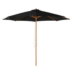 Träparasoll i Bambu-Look, Elegant Trädgårdsparasoll med Vevmekanism, Stabilt Solskydd för Terrass, Svart, 300 cm