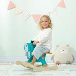 Gungdjur Åsna Blågrön Plysch och Trä för Småbarn Gungleksak med Handtag och Mjuk Sits Rolig Lek för Baby och Balansträning 59 cm