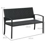Trädgårdsbänk Konstrotting 2-Sits Parkbänk med Stålram och Ryggstöd Väderbeständig Svart 122 X 60 X 87 Cm