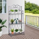 Blomhylla Metall 3 Våningar Dekorativ Växttrappa för Inomhus och Utomhus Platsbesparande Blomställning Silvergrå 44 X 25 X 96 Cm