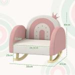 Barnfåtölj Barnsoffa Rosa av Sammet och Skum för Barn 1,5-3 År Gungstol med Krondekor och Regnbågsryggstöd