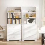 Vitrinskåp Högt Vit MDF och Glas för Vardagsrum och Kök Bokhylla med Lådor och Öppna Hyllor Elegant Förvaring och Display 180 cm
