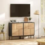 Sideboard Push to Open Svart och Naturfärgad MDF för Vardagsrum och Kök Skänk med Metallben och Dold Förvaring 120 cm