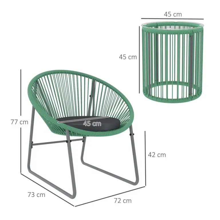 Trädgårdsmöbelset 3 Delar med Bord och 2 Stolar, Grön