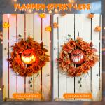 Halloweenkrans med Grusel Pumpadesign och Höstlöv samt Ljuseffekter för Dekoration Hållbar och Prisvärd Flerfärgad Plast och Tyg