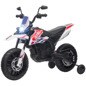 Elmotorcykel Barnmotorcykel 12V Fordon med Musik Vit av Plast och Metall för Barn 3-8 År Motorcykel med Träningshjul Max 6 km/h 30 kg