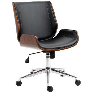 Kontorsstol Skrivbordsstol Svart av Trä och Konstläder för Kontor och Hem Höj och Sänkbar Snurrstol med Tiltfunktion Retro Design