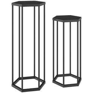Blomställer 2-pack Hexagonal Svart Metall för Trädgård och Balkong Modern Design Väderbeständig Krukhållare