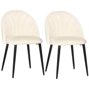 Matsalsstolar Köksstolar Set om 2 Kräm av Sammetslook och Stål för Kök och Matplats Bekväma Stoppade Stolar med Ryggstöd