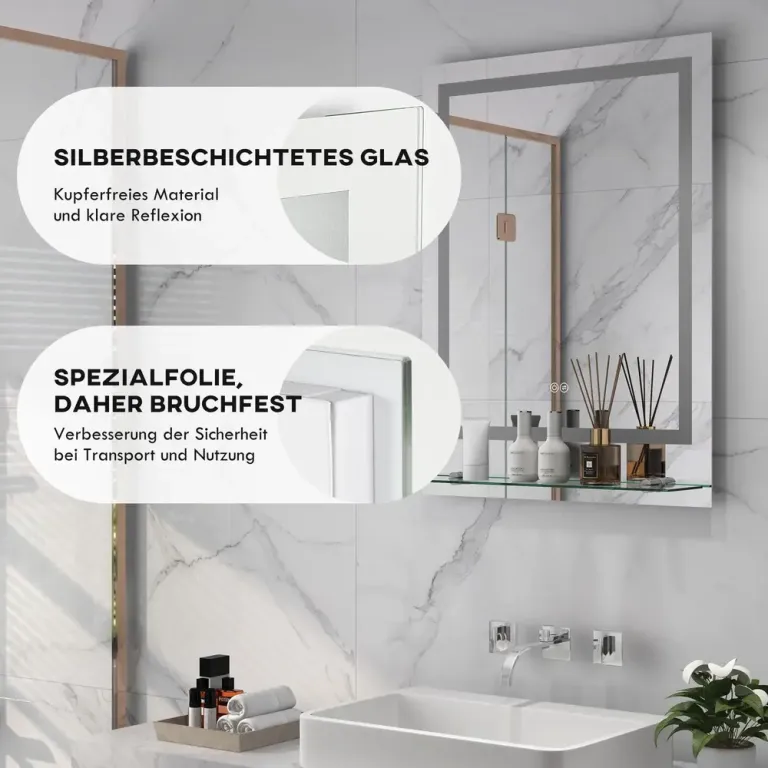 Badrumsspegel Väggspegel Silver av Glas LED 70 x 50 cm