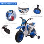 Elmotorcykel för Barn, 45 min Körtid, med Träningshjul, Blå + Vit, 3+, 106,5 x 51,5 x 68 cm