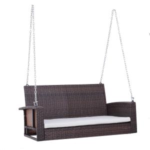 Hängande Trädgårdsbänk i Konstrotting, 2-Sitsig Gungbänk för Avkoppling, Väderbeständig Hängsoffa för Veranda, Brun, 127 x 57,5 x 60 cm