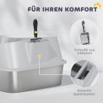 Stor Kattlåda Öppen Modell Grå Rostfritt Stål för Katter Upp till 12 kg Rymlig Toalett med Hög Kant och Spade Hygienisk Luktfri Design 70 x 50 x 30 cm
