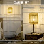 Lampor i Set om 2, Matchande Golv- och Bordslampa, Elegant Belysning med Linnéskärm för Vardagsrum, Natur/E27
