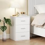 Sängbord med Lådor Klassisk Vit MDF för Sovrum 3 Lådor Förvaring Modern Design Robust Nattduksbord