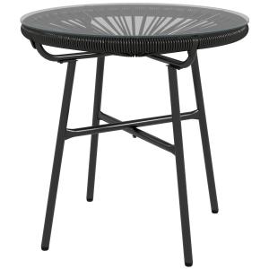 Sidobord Bistrobord Svart av Rotting och Glas för Terrass och Balkong Runt Soffbord med Glasbordsskiva 50 x 50 x 50 cm