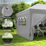 Pop up Paviljong med Fönster och Dragkedja samt Sidoväggar för Trädgård Hållbar och Stabil Grå Polyester med UV-skydd 6 x 3 m