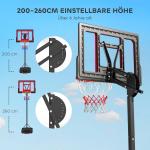 Basketkorg Basketstativ Utomhus Röd av Stål och Plast för Barn 6 År Höj- och Sänkbart Basketsystem med Hjul 200-260 cm
