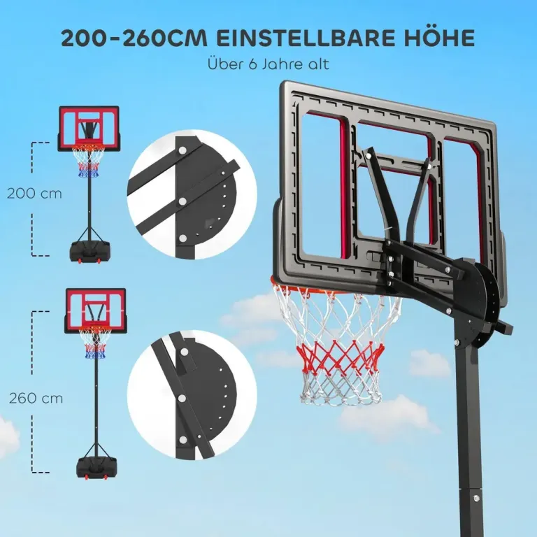 Basketkorg Basketstativ Utomhus Röd av Stål 200-260 cm