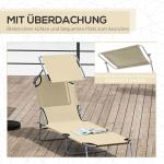 Hopfällbar Solsäng med Soltak, Justerbar Strandstol i Beige Textil, Bekväm Vilostol för Trädgård och Camping, Beige, 187 x 58 x 36 cm