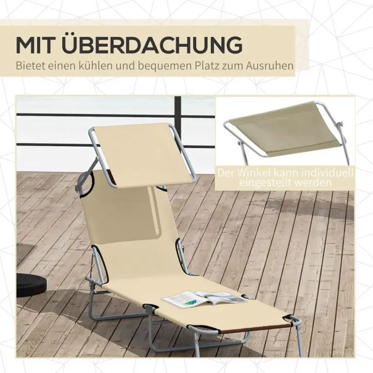 Hopfällbar Solsäng med Soltak Strandstol 187 x 58 x 36 cm