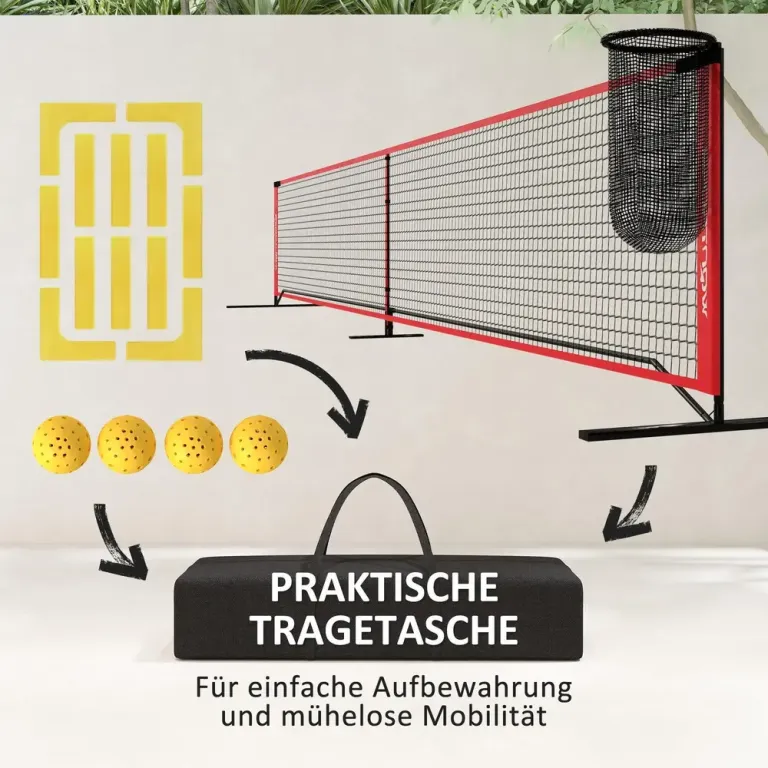 Pickleballnät Komplett System med Stativ 6,7 m, Röd