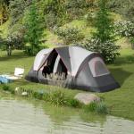 Campingtält Tunneltält för 8 Personer Grå av Polyester för Camping och Trädgård Vindtätt Familjetält med 2 Rum 2000 mm