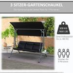 Hammock Trädgårdsgunga 3-Sits Svart av Tyg och Metall för Trädgård och Terrass Gunga med Soffbord 300 kg 271 x 125 x 177 cm