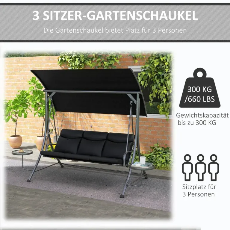 Hammock 3-Sits Svart 271 x 125 x 177 cm