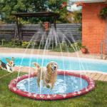 Hundpool Plaskdamm Röd av PVC för Hundar Ø 170 cm Vattenmatta och Badpool Halkfri för Trädgård och Camping