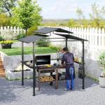 Grillpaviljong Trädgårdspaviljong med Dubbeltak Svart av Metall ve Tyg för BBQ ve Trädgårdsfest Vattentätt Tält 250 x 160 x 250 cm