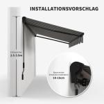 Balkongmarkis Kassettmarkis Grå Vit av Aluminium och Polyester för Balkong UV-Beständig med Fjärrkontroll och Handvev 350 x 250 x 150 cm