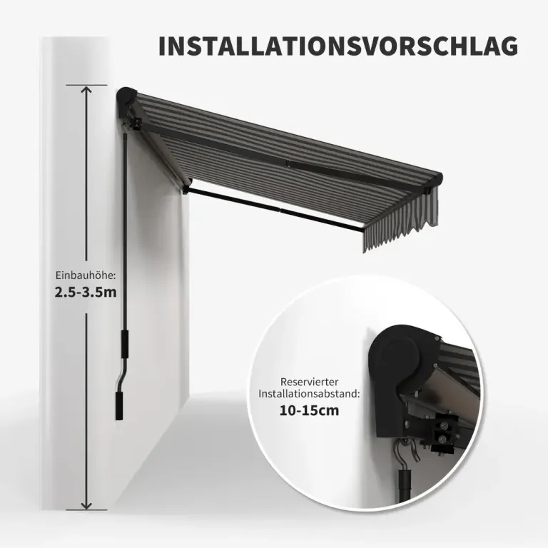 Balkongmarkis Kassettmarkis Grå Vit 350 x 250 x 150 cm