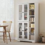 Köksskåp med Glasdörrar Vit MDF för Kök och Matsal Rymligt Vitrinskåp med Öppna Hyllor och Skåp Klassisk Design för Porslin och Glas 172 cm Högt